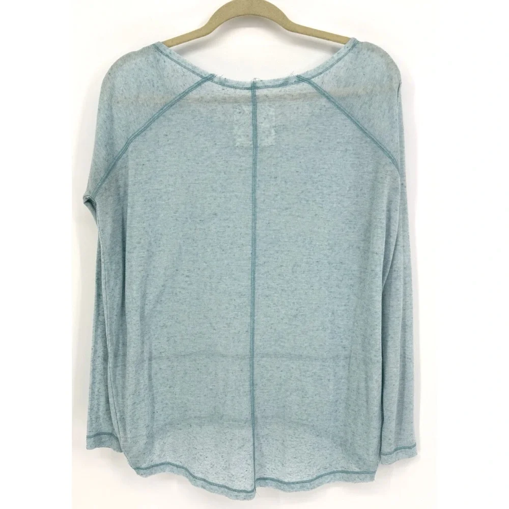 We The Free Turquoise Blue High Low Hem Long Sleeved Top Size S Oversized Sheer - Picture 3 of 8